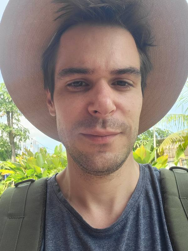 Stefan Bopp among palm trees, Indonesia